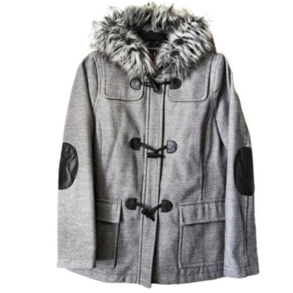 Isaac Mizrahi Toggle Fur Hooded Winter Pea Coat XS - Picture 1 of 11